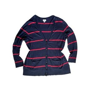 Old Navy Womens Boyfriend Cardigan Size XXL Blue Striped Light  Academia Preppy
